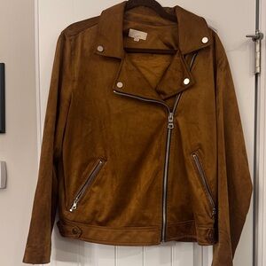 LOFT Tan Leather Jacket with Silver Zippers